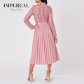 Pleated Crochet Clothing Beautiful Long Sleeve Tulle Dress For Ladies